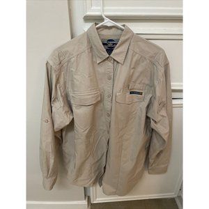 ExOfficio Adventure Button Down Shirt Women Large Long Sleeve VENTED BUGS AWAY